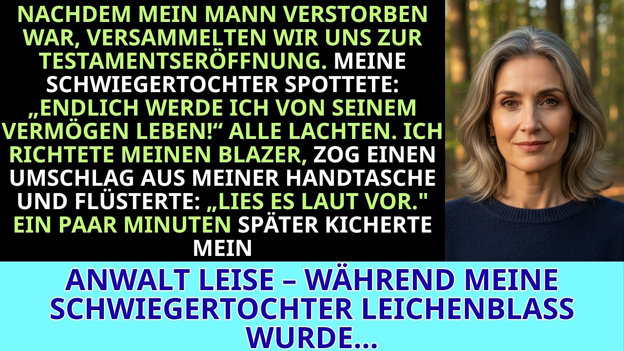 Zwei Wochen nach Wilhelms Beerdigung saßen wir alle im Notariat. Nora, meine Schwiegertochter, lächelte perfekt, aber ihre Augen glänzten wie die einer Frau, die schon alles ausgegeben hat. Als...