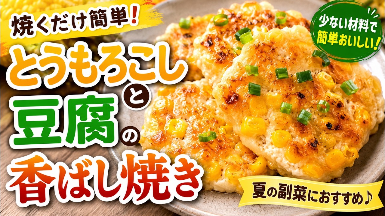 【焼くだけ簡単】とうもろこしと豆腐の香ばし焼き|少ない材料で作れる夏の副菜レシピ