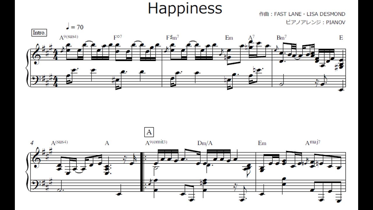 Happiness シェネル ピアノ楽譜 上級 ピアノ 楽譜 動画