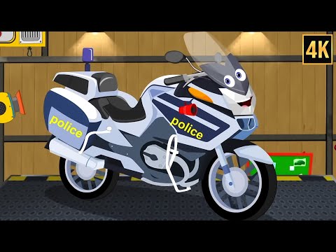 Police Bike Wash Uses + Vehicles Formation Videos for Kids