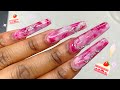 🍓STRAWBERRY SWIRL ACRYLIC NAILS | Pink Marble Acrylic Nail Design