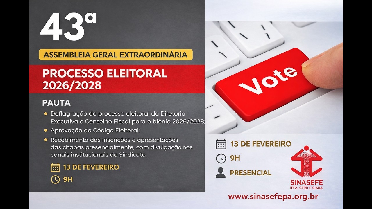 43ª AGE | Assembleia Geral Extraordinária – Processo Eleitoral 2026–2028