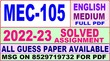 mec 105 solved assignment 2022-23 / mec 105 solved assignment in English / ignou ma economics