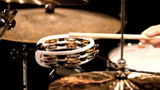 MEINL Percussion - Recording-Combo ABS Tambourine, Dual-Alloy Jingles - TMT2M-WH - open with Mallet