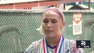 Shiner's Lauren Springfield and Addy Siegel react to winning state championship against Sundown