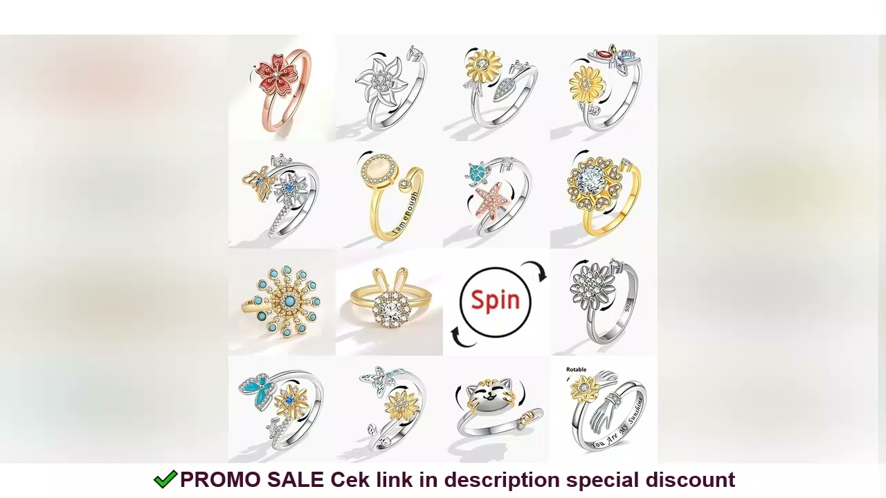 SMJEL Fashion Cherry Blossom Anxiety Ring Fidget Spinner Rings for Women Cute Cat Bee Bunny Butterfl