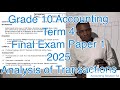 Grade 10 Accounting Final Exam Paper 1: Analysis of Transactions Using the Accounting Equation