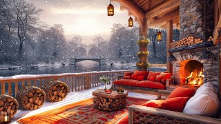 Winter Morning Atmosphere with Warm Jazz Music ☕ Relaxing Background Jazz Music And Fireplace Sounds