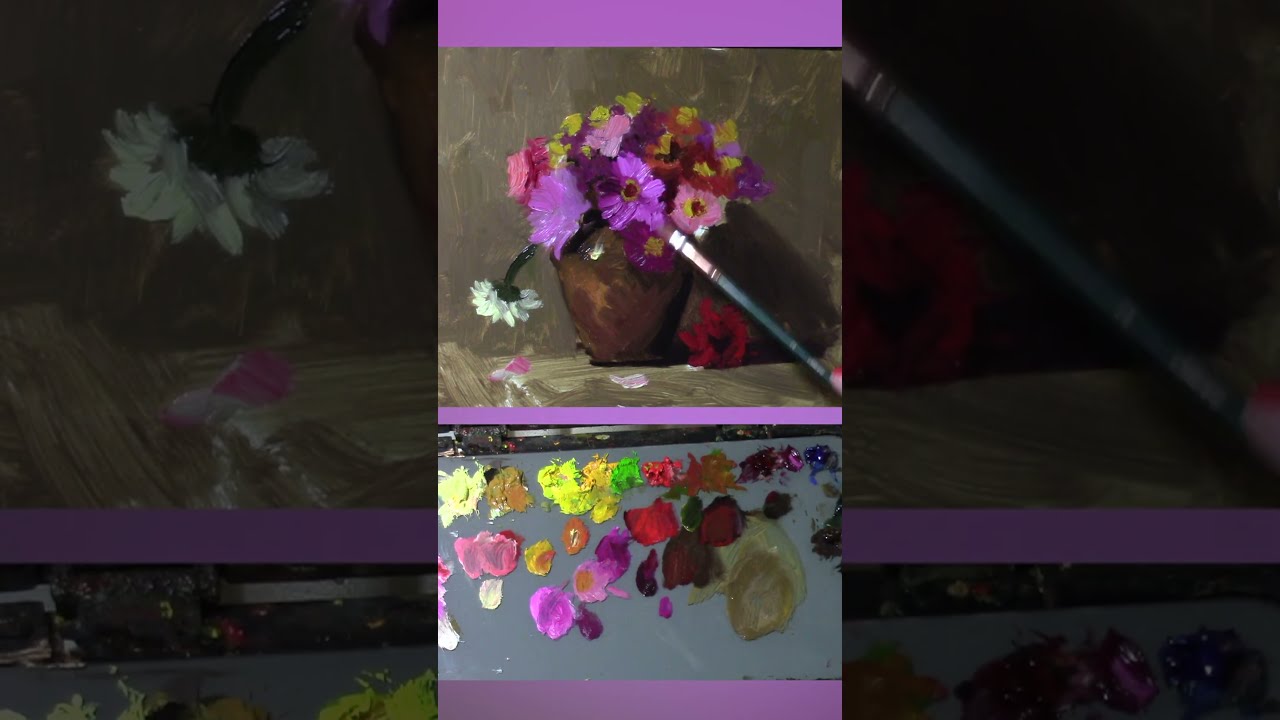 Zinnia Flowers Still Life Oil Painting