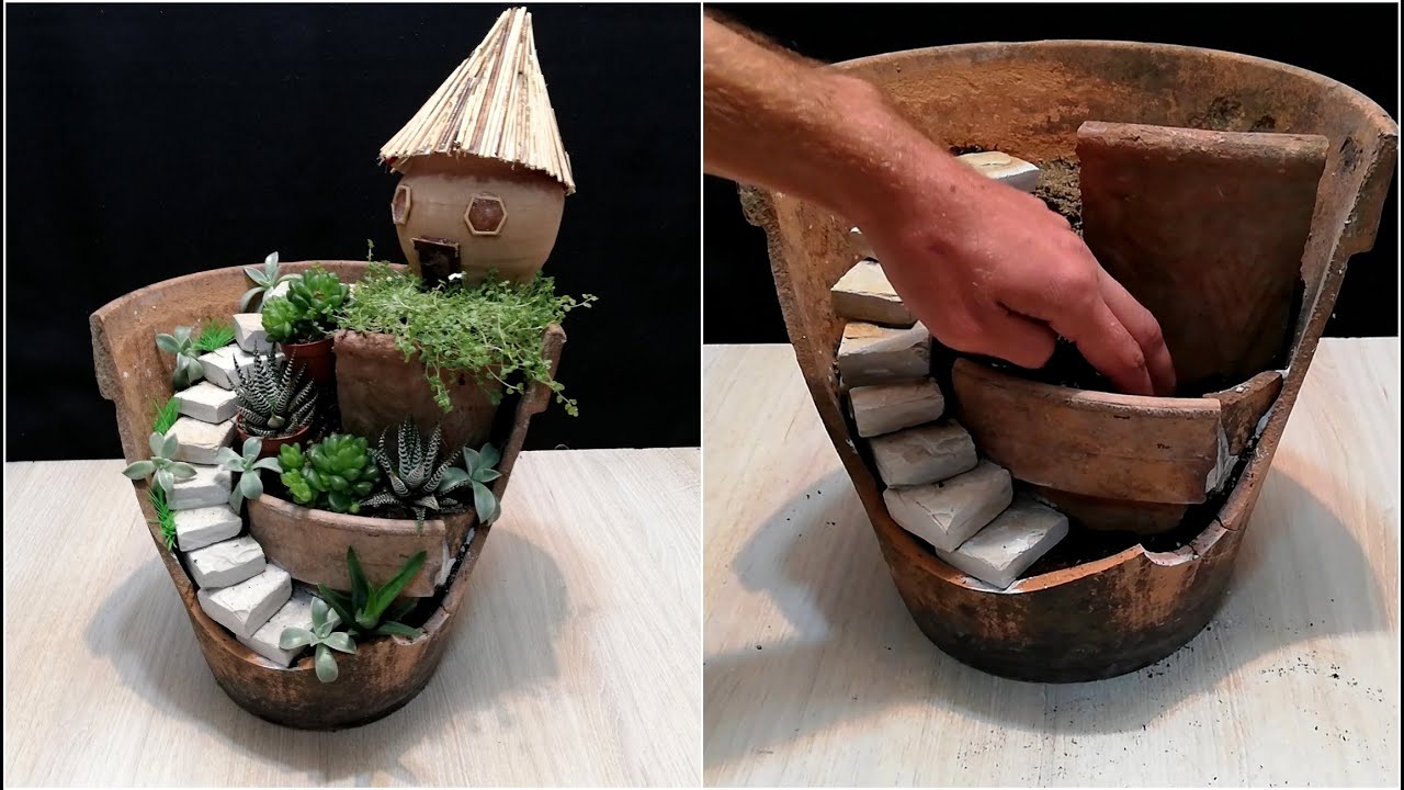 From a Broken vase to a homemade fairy garden / DIY
