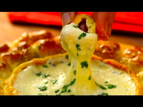 Bread Pot Fondue With Hot Dogs: Cheesy Fountain Of Happiness