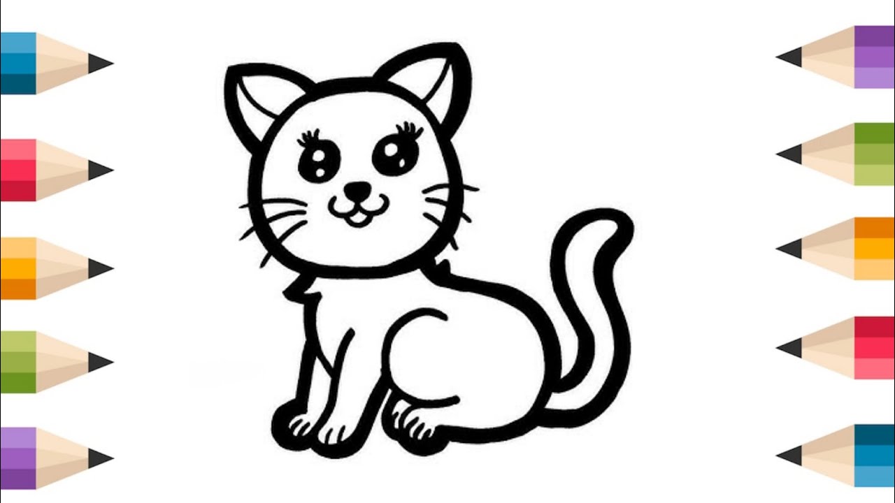 Cute kitten🐈 drawing and colouring step by step for kids and toddlers 🎨🎨