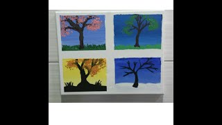 رسم بالاكريلك الفصول خطوة بخطوة-4 seasons tree Drawing,Landscape Acrylic painiting step by step