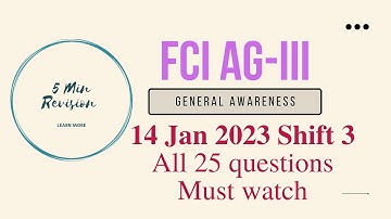 FCI AG 3 | Phase-1 Shift 3 Exam Analysis | 14 January 2023