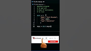 Python Program To Get All The Keys Of Dictionary | Keys | Dict.keys() | Tech Blooded | #Shorts