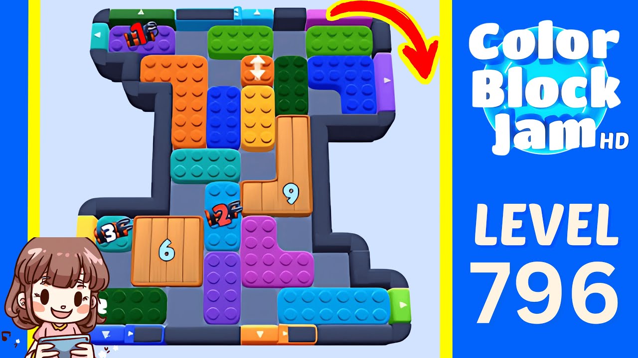 Color Block Jam Level 796 2:40 hourglass board with wooden 6 and 9 counters opening frame