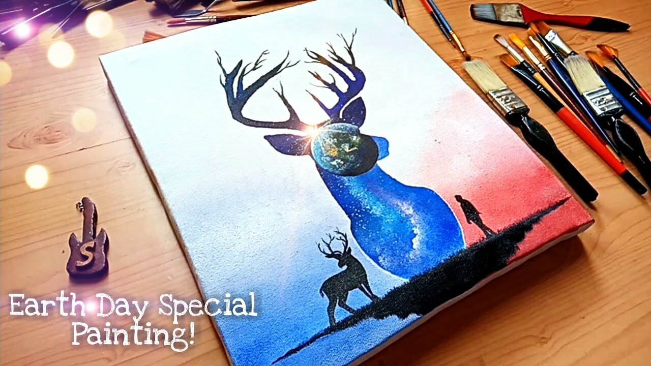 (49) Beautiful Acrylic Earth Day Painting/Acrylic Deer painting/ Galaxy Painting/Earth Day/Acrylic