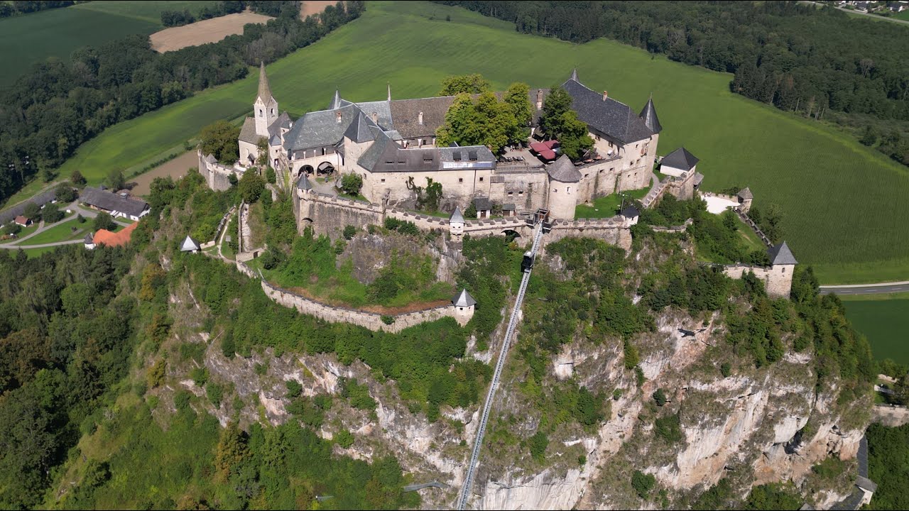Aerial view of Austria Burg Hochosterwitz, Weingut Reiterer and Schloss Hof in 4K (DJI Mini 3 Pro)