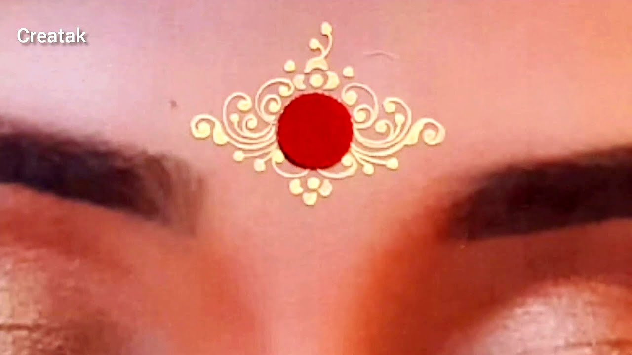 Простой и легкий дизайн колка // Дизайн свадебного бинди в красно-желтых и белых тонах //