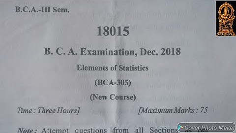 BCA 3rd Sem. Elements of Statistics University Paper, BCA Statistics Semester Exam Paper Dec. 2018