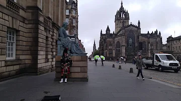 Scottish piper plays Ode To Joy at Royal Mile, Edinburgh