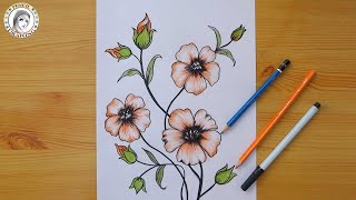How To Draw a Flower step by step  | تعليم الرسم | رسم خطوة بخطوة | رسم الزهور بطريقة سهلة للمبتدئين