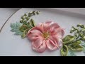 Ribbon Embroidery Pink Flower Easy stitches