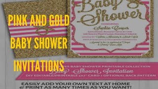 Pink And Gold Baby Shower Invitations