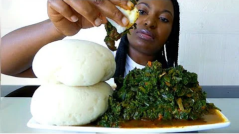 Asmr Mukbang spinach soup with poundo yam fufu