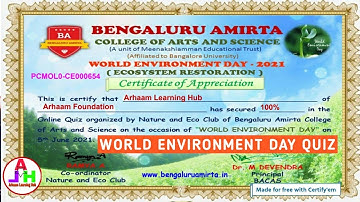 Environment Day Quiz | World Environment Day Quiz | Online Quiz Certificate