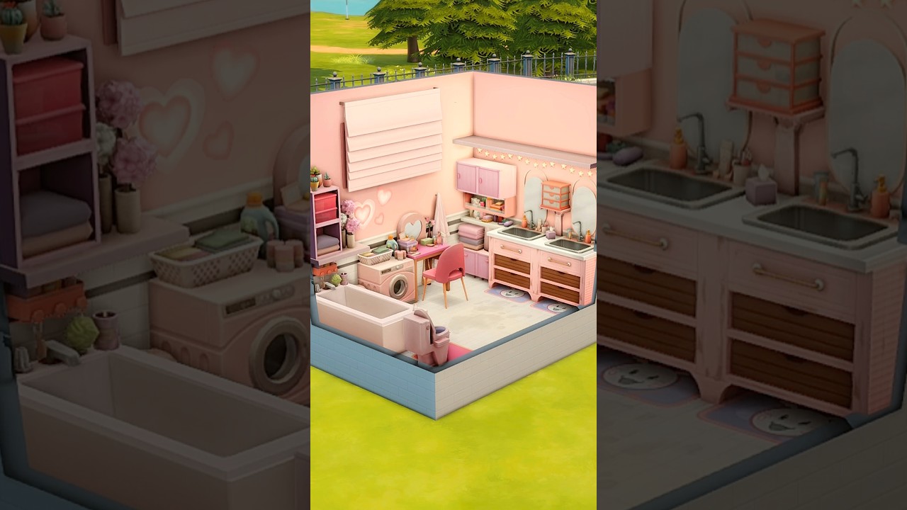 I built a pink bathroom inspired by Asian culture #sims4 #simsbuild