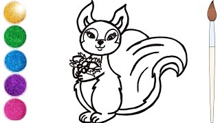 Squirrel drawing and coloring for kids easy || Squirrel Painting Drawing Coloring