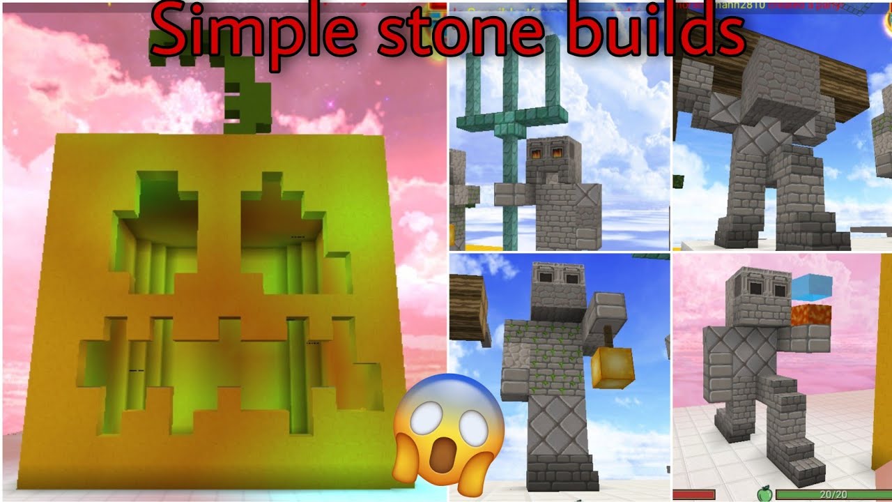 Simple stone builds || How to make stone guards? || sky block Blockman ...