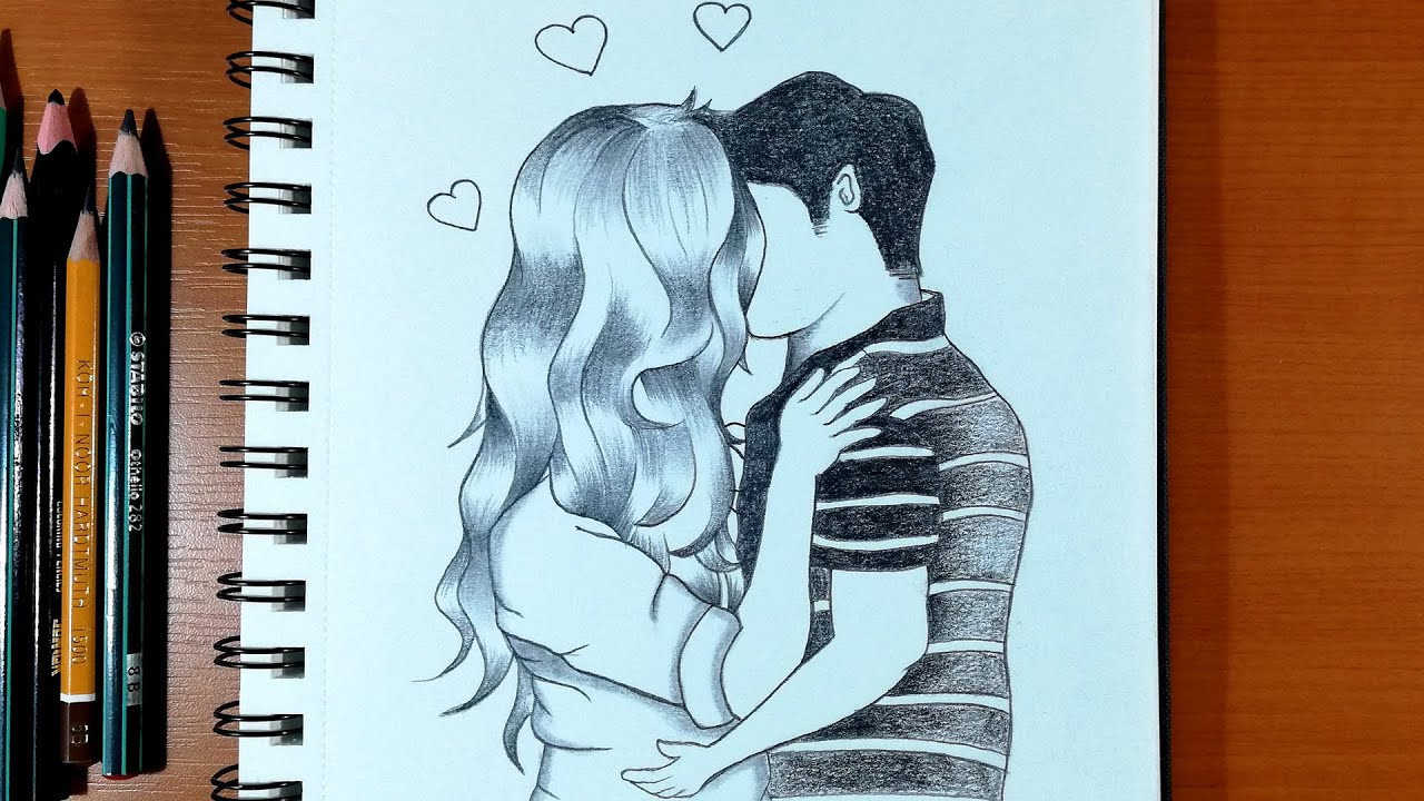 Pencil Sketch Of Kissing Couple  DesiPainterscom