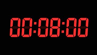 8 Minutes Digital Countdown Timer | Black Background | Red Text | No Sounds