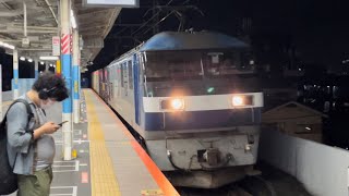 【新鶴見EF210の運用を吹田EF210が代走】 JR貨物EF210形100番台146号機＋コキ18B（両）が北朝霞駅1番線を通過するシーン（4096レ・新A211・コンテナ輸送）2022.9.5