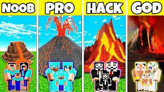 Minecraft Battle : Family TNT Volcano House Build Challenge - NOOB vs PRO vs HACKER vs GOD