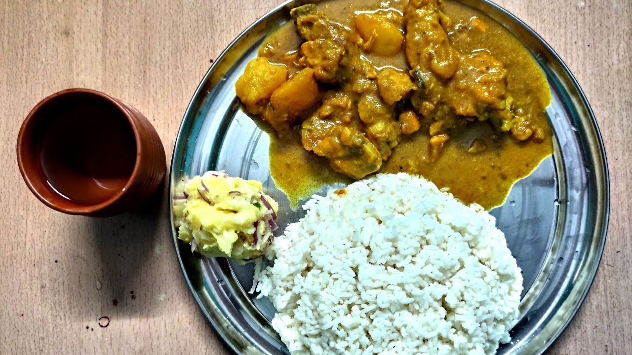 Assamese style CHICKEN leg piece gravy + Assamese special ALOO PITKA