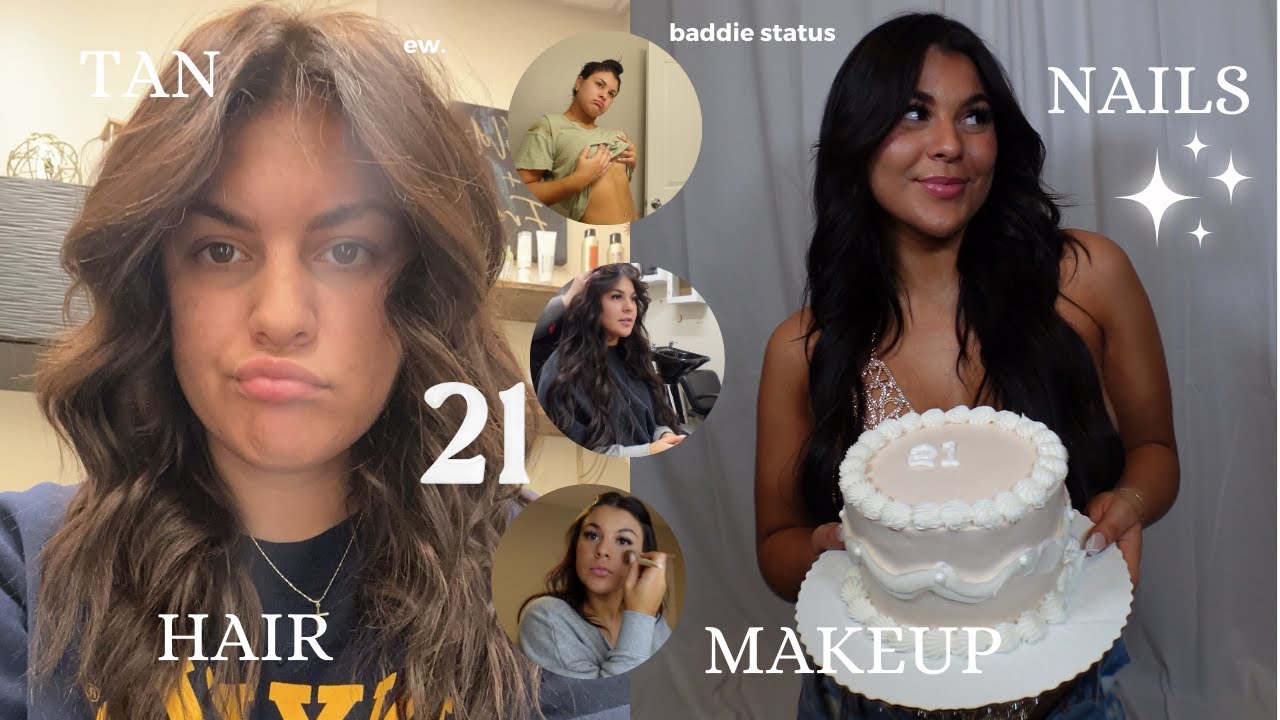 21ST BIRTHDAY GLOW UP | hair app, nails, tan - YouTube