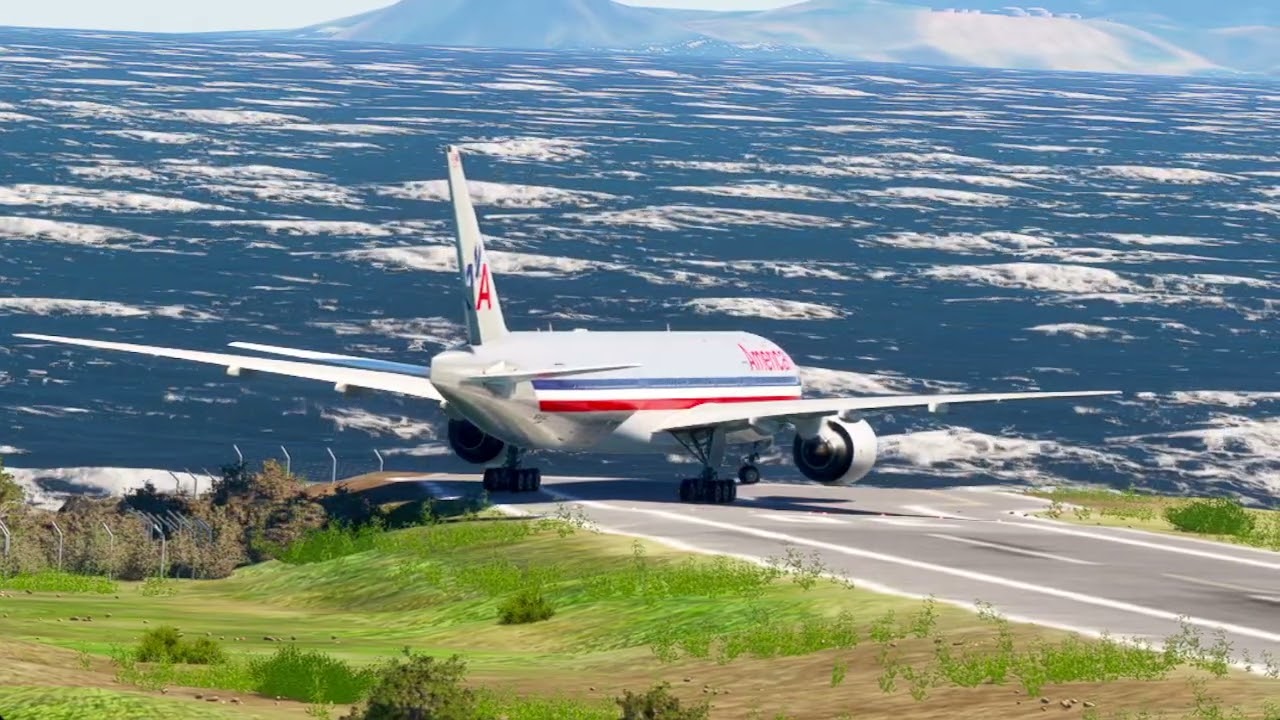 AMAZING AMERICAN Boeing 777 Tekeoff Saba Airport