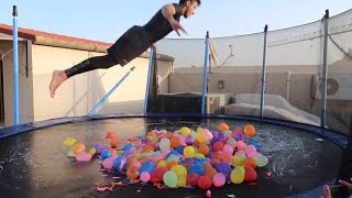 500 water balloons in the Trampoline | Slenderman vs a parkour player !! vlog #19