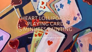 HOW TO PAINT HEART SHAPED LOLLIPOPS AND PLAYING CARDS | ACRYLIC PAINTING TUTORIAL FOR BEGINNERS