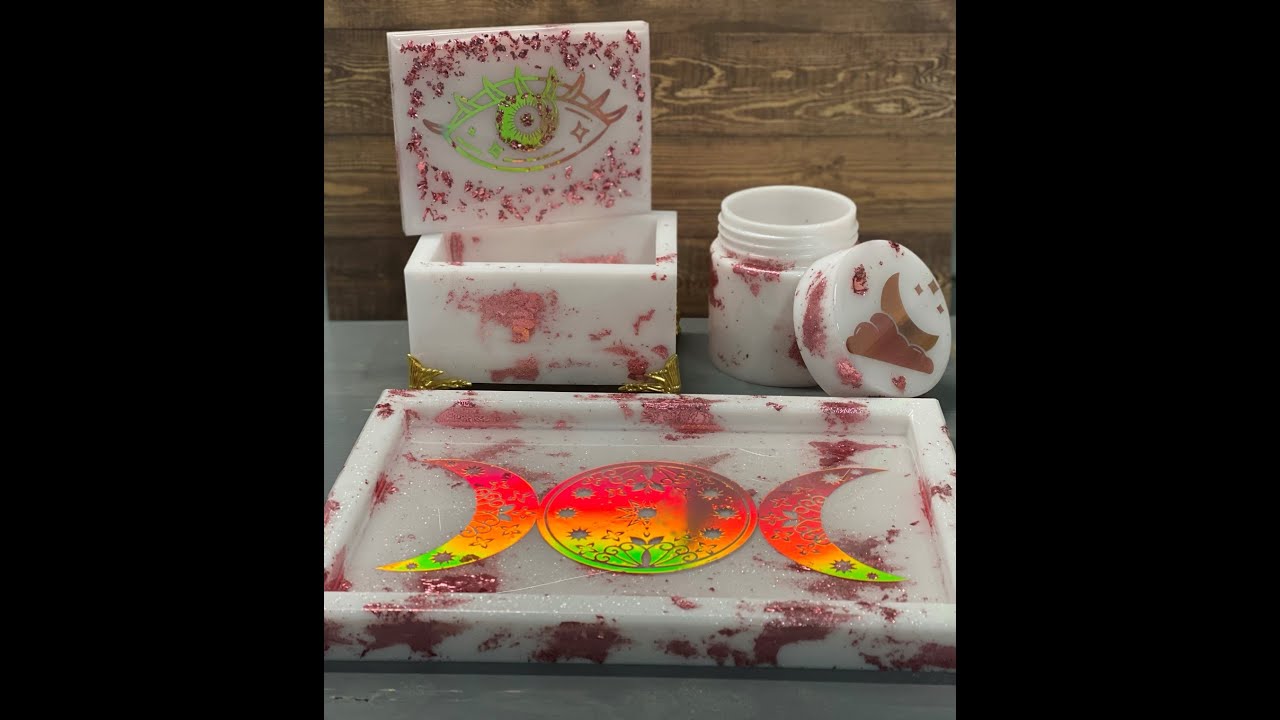 Triple Moon Goddess Rolling Tray, Jewelry Tray Set, Witch, Wican Tray Set