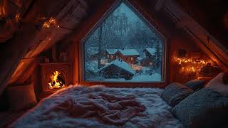 Cozy Cabin Escape: Crackling Fireplace \& Soothing Winter Storm Sounds for Sleep