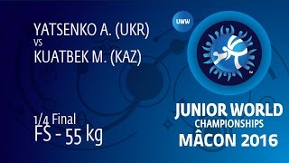 1/4 FS - 55 Kg: A. YATSENKO (UKR) Df. M. KUATBEK (KAZ) By TF, 10-0 1/4 FS - 55 Kg: A. YATSENKO (UKR) Df. M. KUATBEK (KAZ) By TF, 10-0