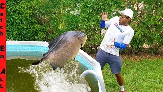 FLYING FISH CATCH while Trying to ESCAPE by JUMPING OUT of POOL! FLYING FISH CATCH while Trying to ESCAPE by JUMPING OUT of POOL!