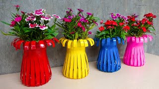 Make Beautiful Vase Flower Pots for Old Wall | Recycle Plastic Bottles into Flower Garden