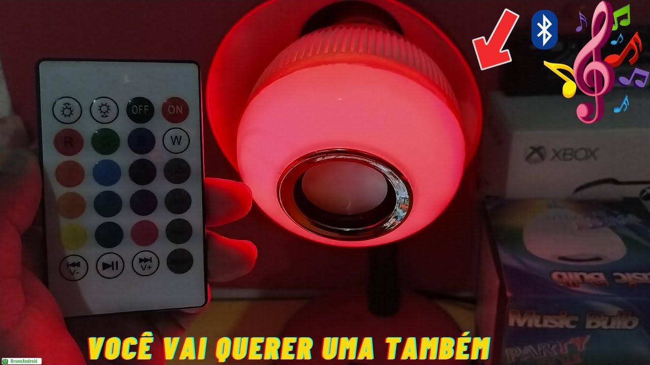 LAMPADA MUSICAL COM BLUETOOTH LED RGB COM CONTROLE POR MENOS DE 20 REAIS