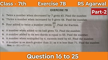 Class 7 exercise 7B || linear equation class 7 || rs Agarwal || Maths class 7 chapter 7