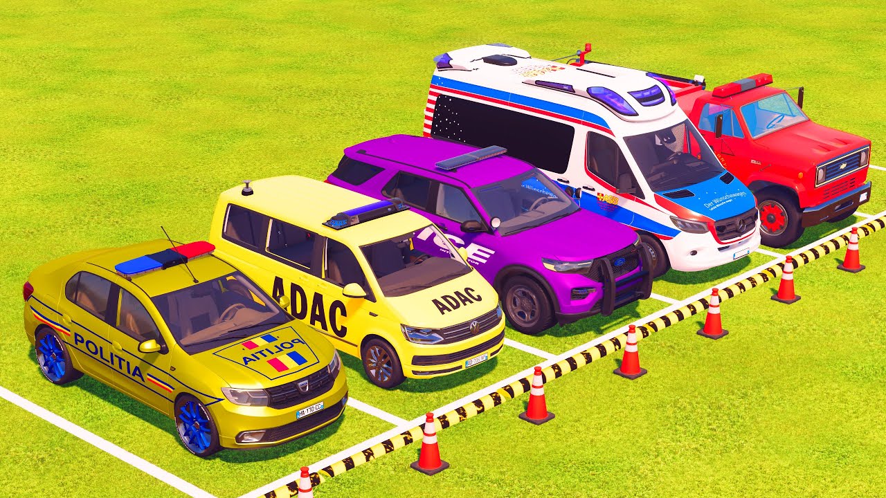 POLICE COLORING - TRANSPORTING POLICE CARS, AMBULANCE VEHICLES, FIRE TRUCK WITH TRUCK - FS22 #37